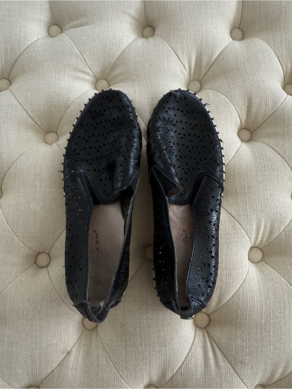 bernie mev. Black Perforated Slip-On Loafers